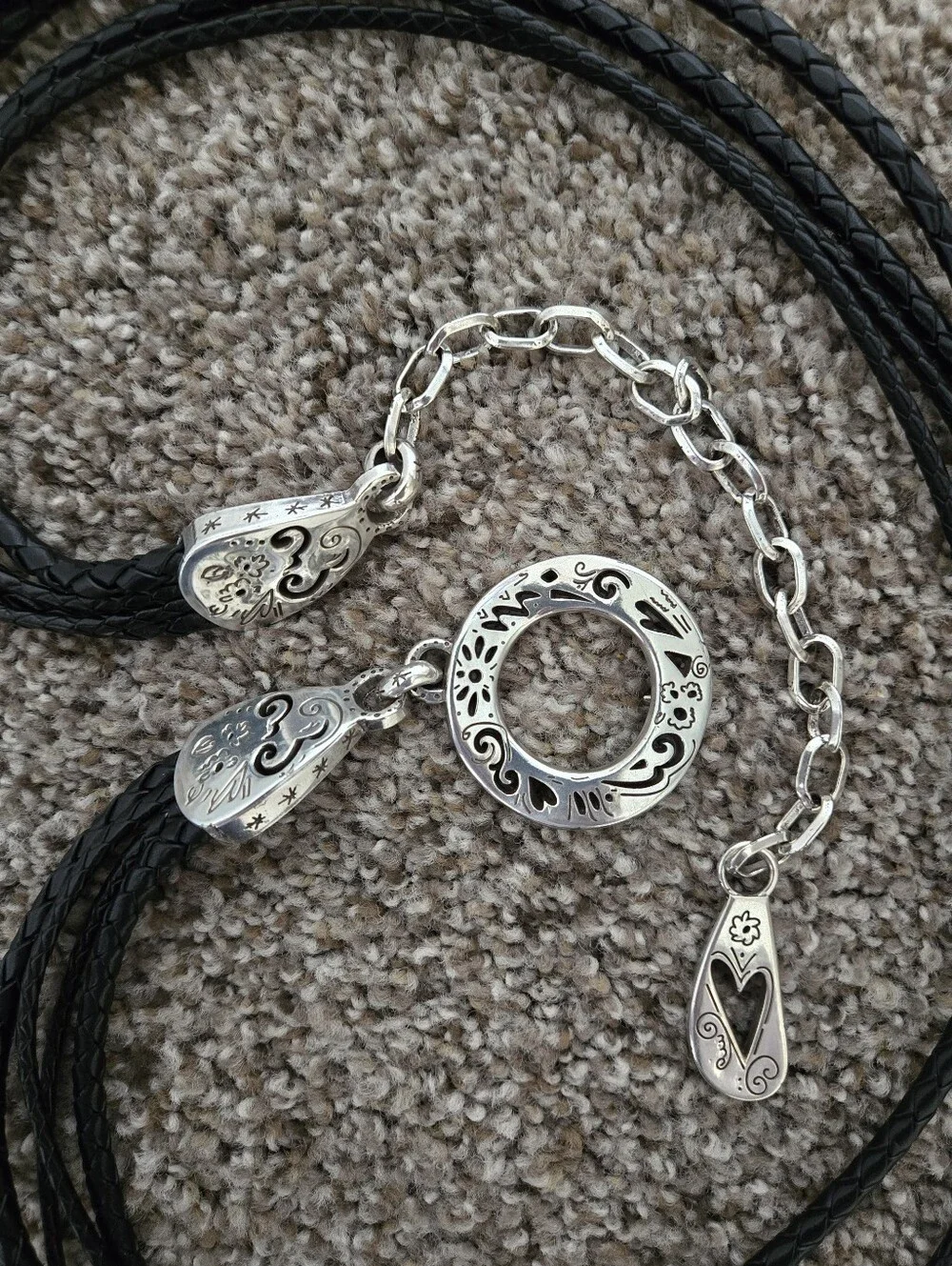 Brighton Black Braided Leather Belt Women's Large Black & Silver Hook Closure